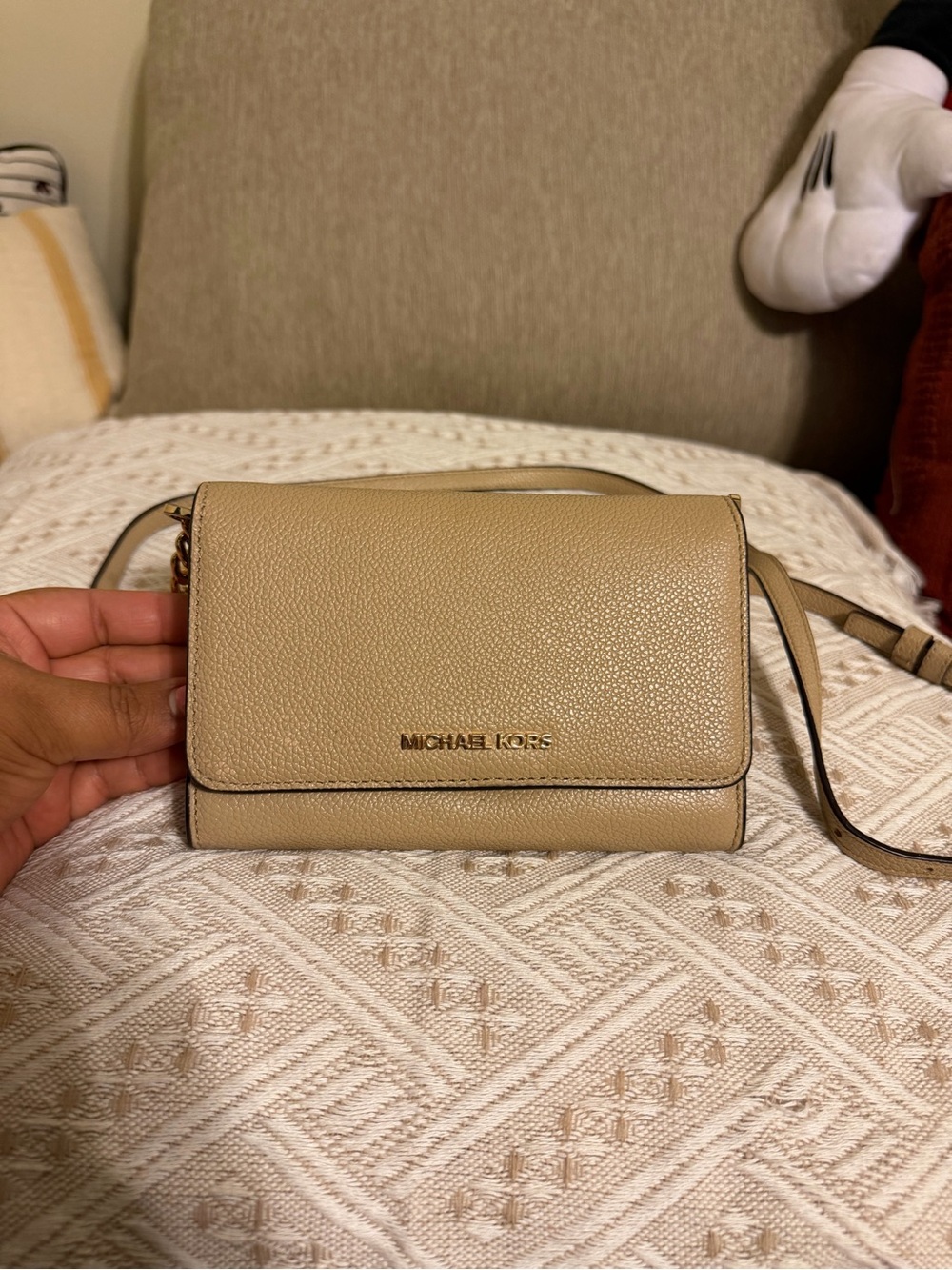Michael Kors Taupe Pebbled Leather Crossbody Bag